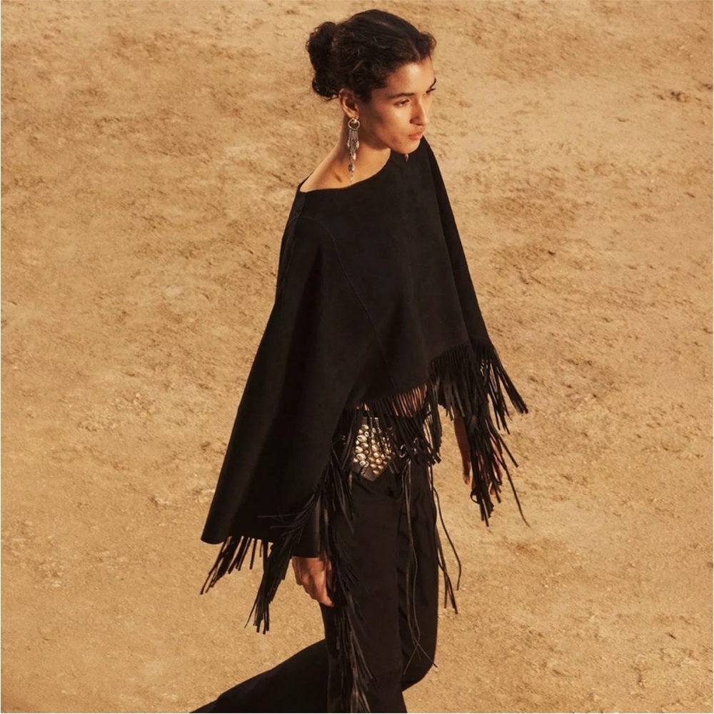 ZARA LIMITED EDITION SUEDE FRINGE CAPE O/S